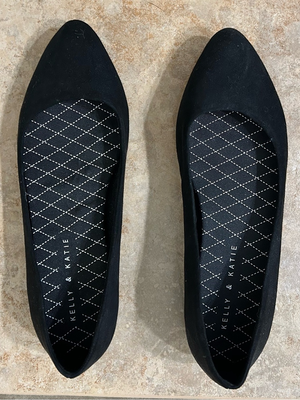 Kelly & Katie Black Pointed Toe Suede-Look Flats
